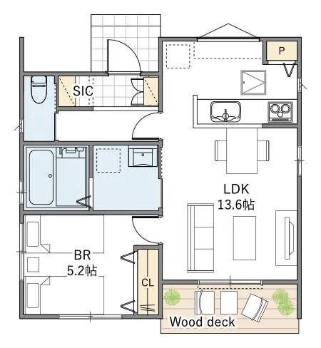 平屋間取り 14坪 | 1LDK | 北西玄関