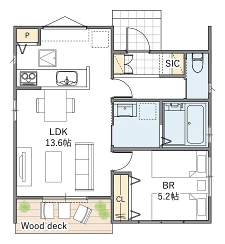 平屋間取り 14坪 | 1LDK | 北東玄関