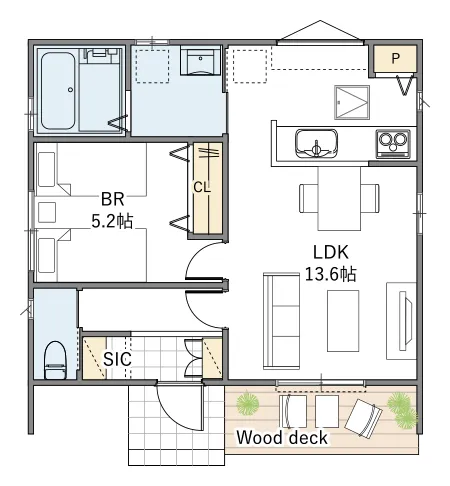 平屋間取り 14坪 | 1LDK | 南西玄関