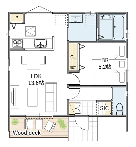 平屋間取り 14坪 | 1LDK | 南東玄関