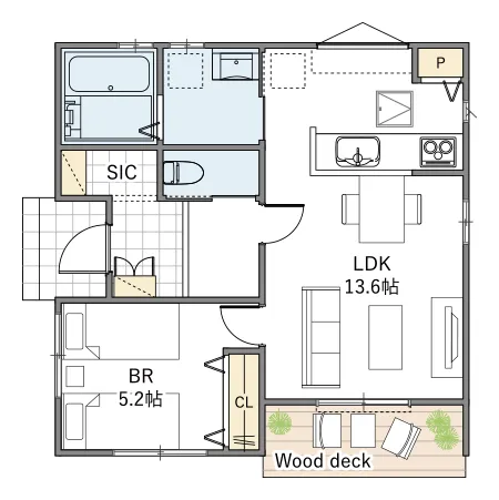 平屋間取り 14坪 | 1LDK | 西玄関