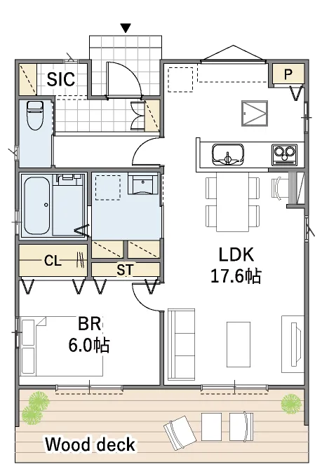 平屋間取り 17坪 | 1LDK | 東玄関