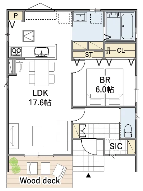 平屋間取り 17坪 | 1LDK | 南東玄関