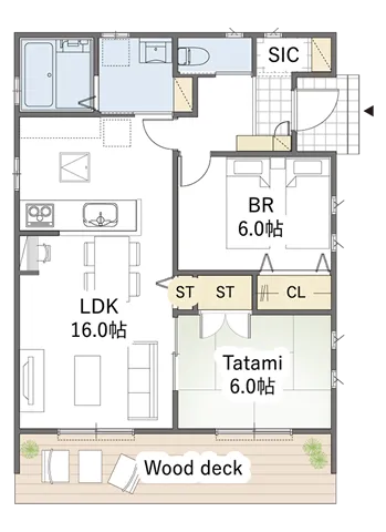 平屋間取り 19坪 | 2LDK | 東玄関