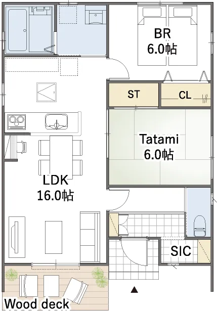 平屋間取り 19坪 | 2LDK | 南東玄関