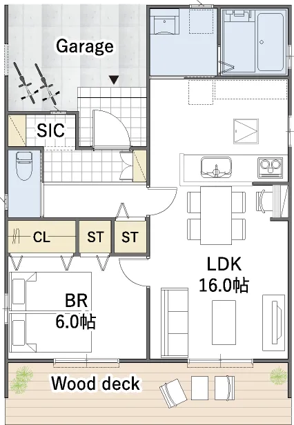 平屋間取り 19坪 | 1LDK | 北玄関・北西ガレージ