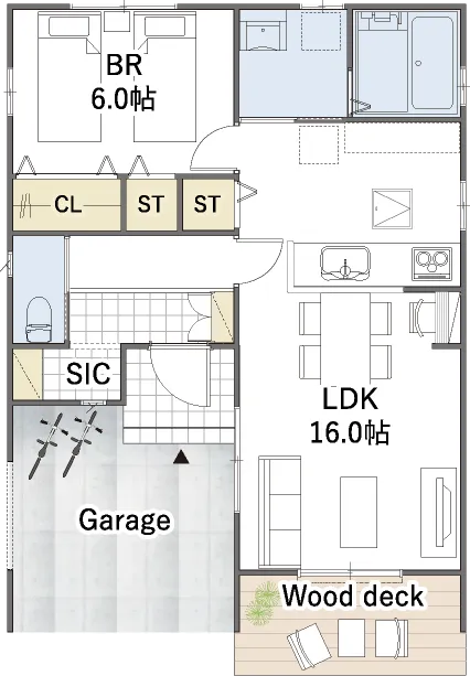 平屋間取り 19坪 | 1LDK | 南玄関・南西ガレージ