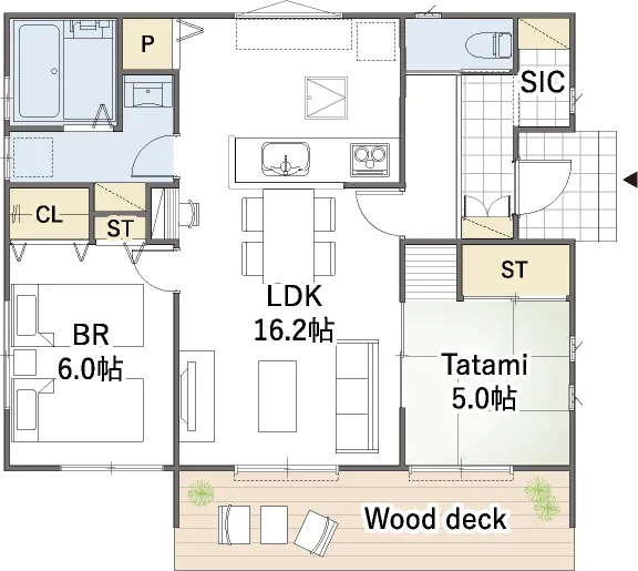 平屋間取り 19坪 | 2LDK・ワイド | 東玄関