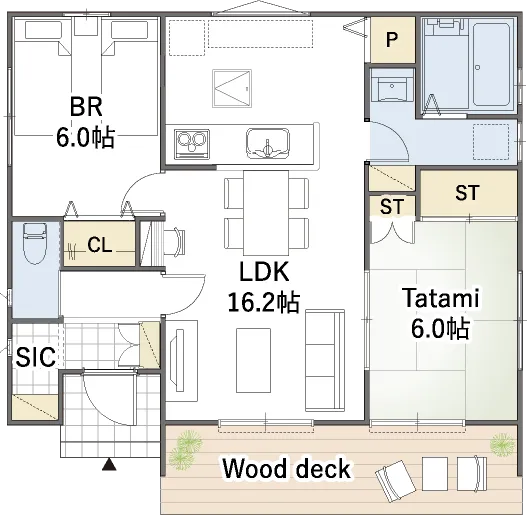 平屋間取り 19坪 | 2LDK・ワイド | 南西玄関