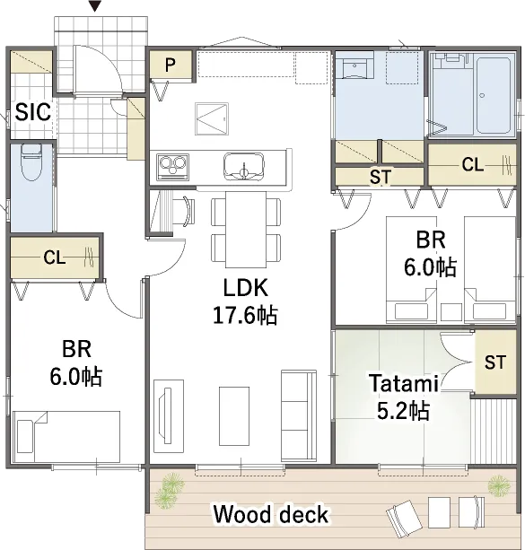 平屋間取り 24坪 | 3LDK | 北西玄関
