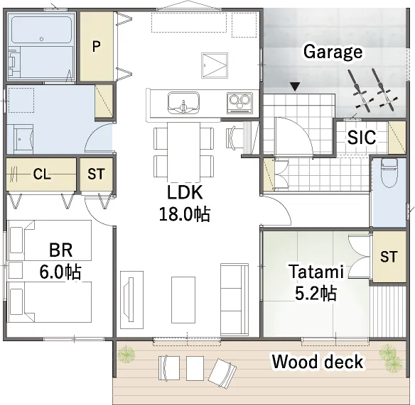 平屋間取り 24坪 | 2LDK | 北玄関・北東ガレージ