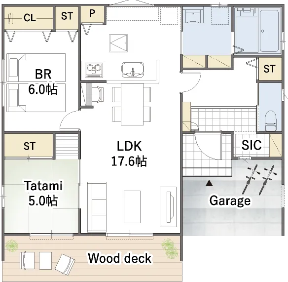 平屋間取り 24坪 | 2LDK | 南玄関・南東ガレージ
