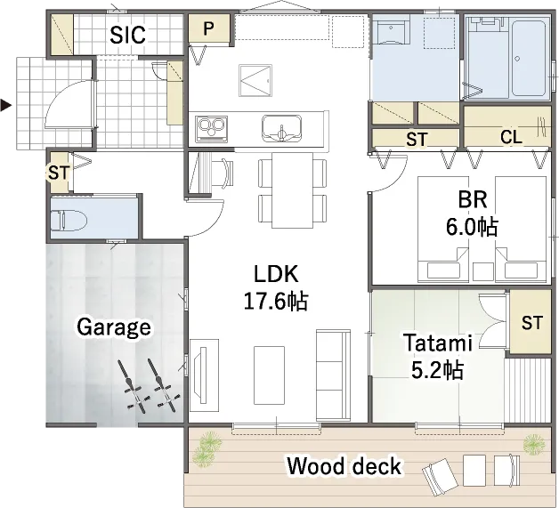 平屋間取り 24坪 | 2LDK | 西玄関・南西ガレージ