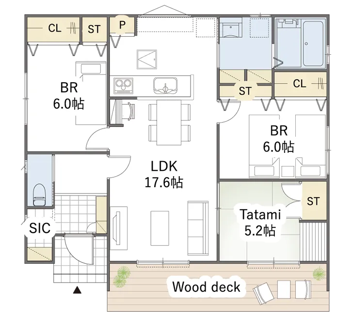 平屋間取り 24坪 | 3LDK | 南西玄関