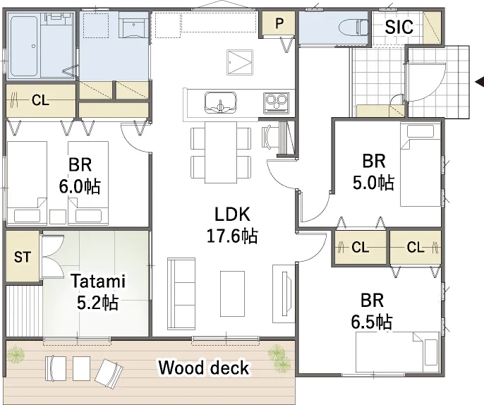 平屋間取り 27坪 | 4LDK | 東玄関