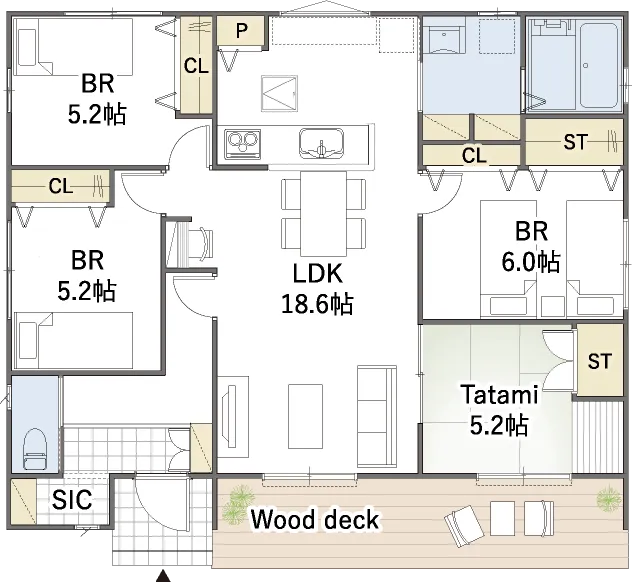 平屋間取り 27坪 | 4LDK | 南西玄関