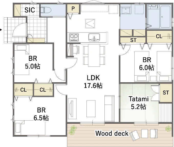 平屋間取り 27坪 | 4LDK | 西玄関