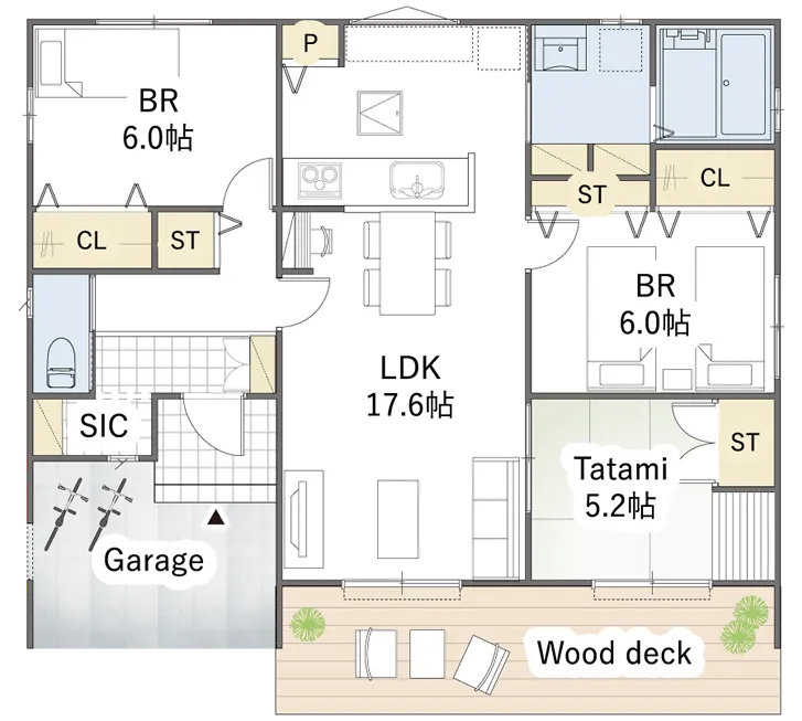 平屋間取り 27坪 | 3LDK | 南玄関・南西ガレージ