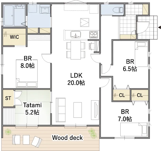 平屋間取り 30坪 | 4LDK | 東玄関