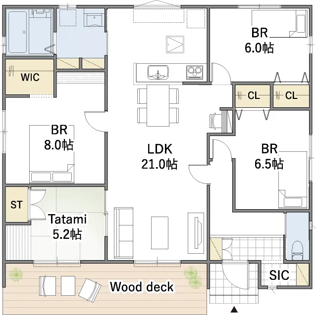 平屋間取り 30坪 | 4LDK | 南東玄関