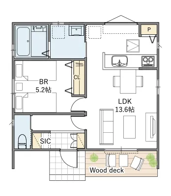 平屋間取り 14坪 | 1LDK | 南西玄関