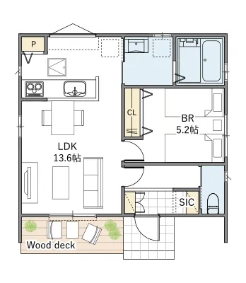 平屋間取り 14坪 | 1LDK | 南東玄関
